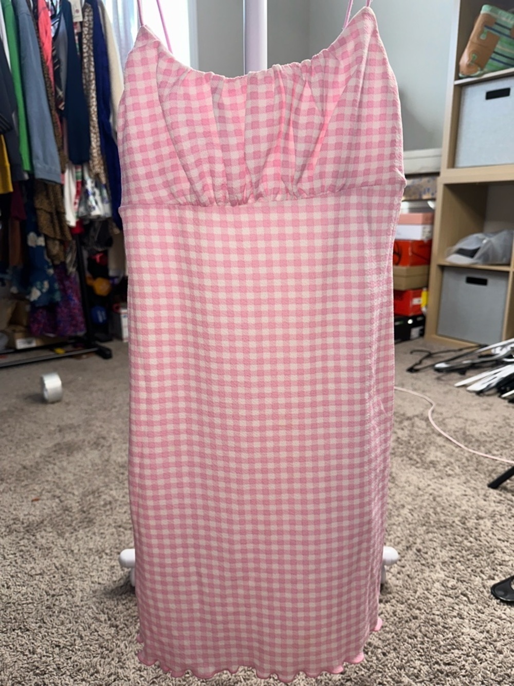 Girls' Pink Gingham Smocked Sundress